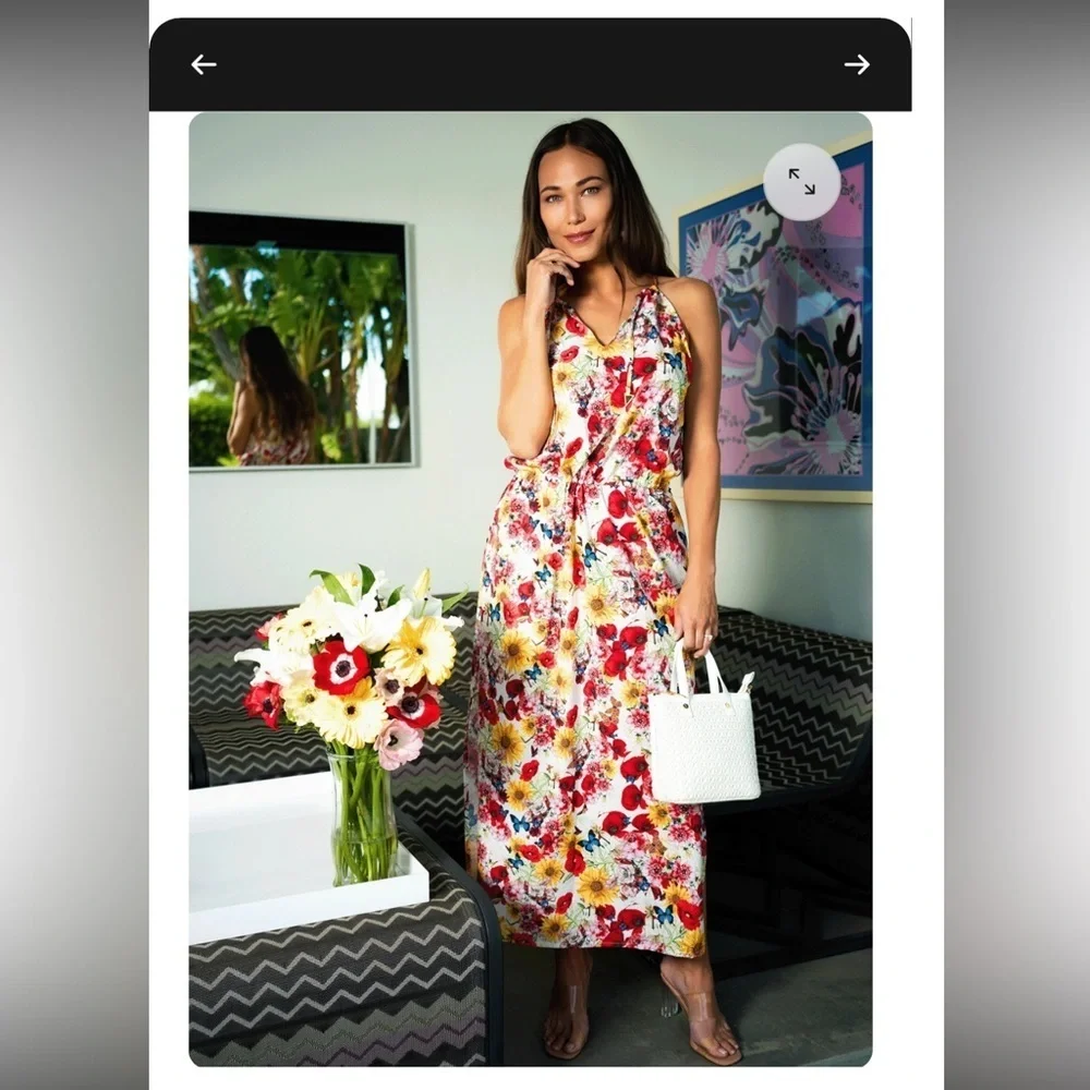 Draya x Valerie Perez Floral Maxi Dress Size M Halter Drawstring EUC